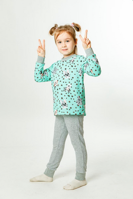 Дитяча піжамка для дівчинки з футеру з начосом (баєчка) 104 см Бірюзовий 30253 фото