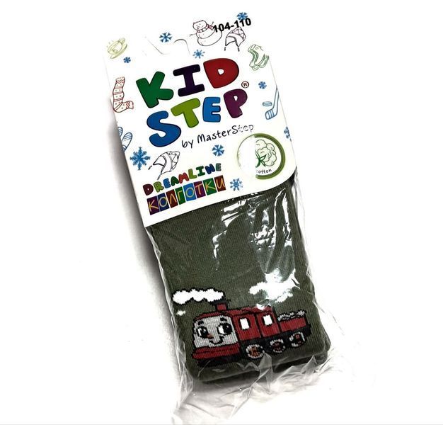 Детские махровые колготки KidStep Поезд 104-110 см Хаки/ Красный 44769 фото