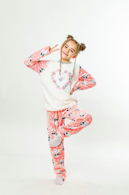 Дитяча плюшева піжамка для дівчинки з велсофту Совенята 116 см Рожевий 30262 фото