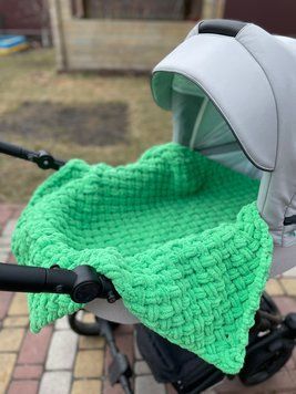 Плюшевый вязаный детский плед "Плетенка" 80 на 80 см №778 Ярко-зеленый 2040 фото