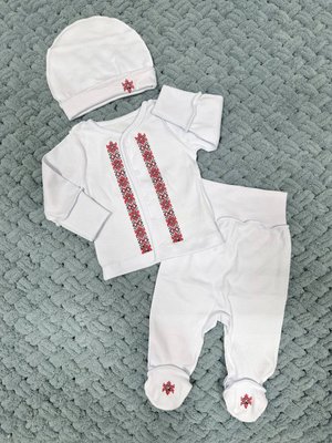 Комплект одягу 3в1 в пологовий для немовлят з інтерлоку з вишивкою 62 см Червоний 38349 фото