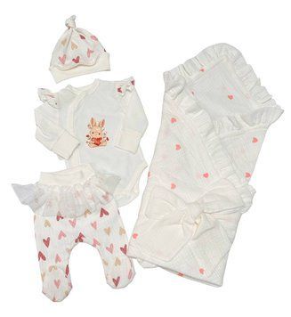 Літній набір на виписку з пологового для дівчинки Сердечка на 56 см Білий / Малиновий 46231 фото