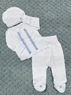 Комплект одягу 3в1 в пологовий для немовлят з інтерлоку з вишивкою 62 см Блакитний 38351 фото