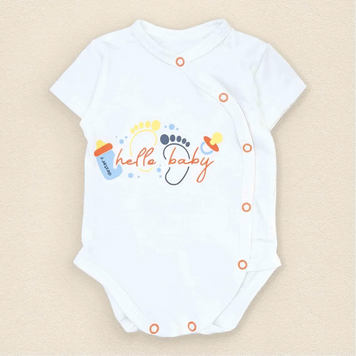 Детский летний боди на короткий рукав из кулира на кнопках Hello Baby 56 см Молочный d105 фото