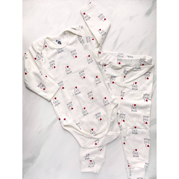 Комплект одежды 2в1 боди и штанишки в рубчик I love mom & dad 74 см Молочный 30140 фото