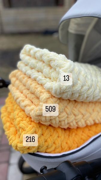 Плюшевый вязаный детский плед "Плетенка" 80 на 80 см №216 Ярко-желтый 2047 фото