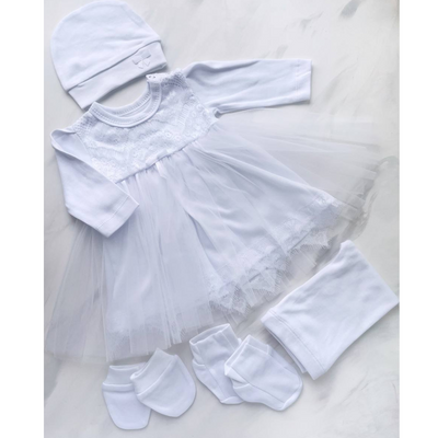Хрестильний набір одягу для дівчинки 5в1 з інтерлоку 56 см Білий 30142 фото
