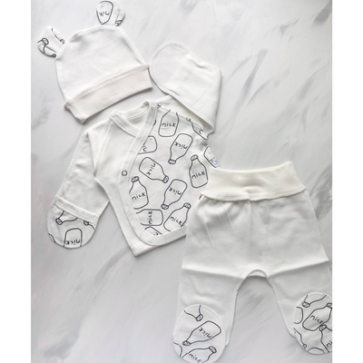 Комплект одягу 3в1 в пологовий для немовлят з інтерлоку Мілк 56 см Білий 30092 фото