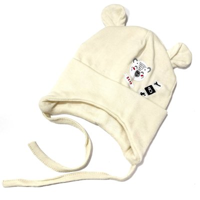 Демісезонна шапочка для новонароджених з подвійного трикотажу 36-38 см Bear Baby Молочний 37225 фото