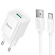 Мережевий зарядний пристрій Hoco C145A Charm QC3.0 charger set (USB to Type-C) Білий 46032 фото 1