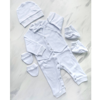 Хрестильний набір одягу для хлопчика 4в1 з інтерлоку 56 см Білий 30144 фото