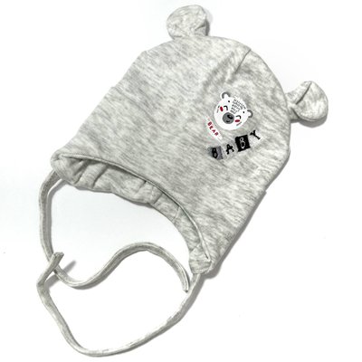 Демісезонна шапочка для новонароджених з подвійного трикотажу 36-38 см Bear Baby Сірий 37226 фото