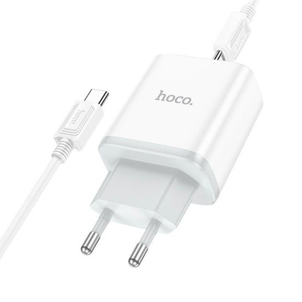 Зарядний пристрій HOCO C105A USB+Type-C PD20W+QC3.0+кабель Type-C to Type-C Білий 46033 фото
