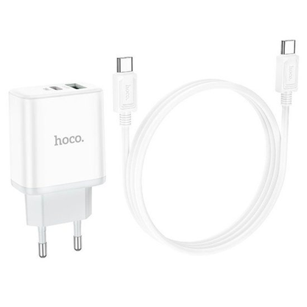 Зарядний пристрій HOCO C105A USB+Type-C PD20W+QC3.0+кабель Type-C to Type-C Білий 46033 фото