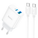 Зарядний пристрій HOCO C105A USB+Type-C PD20W+QC3.0+кабель Type-C to Type-C Білий 46033 фото 1