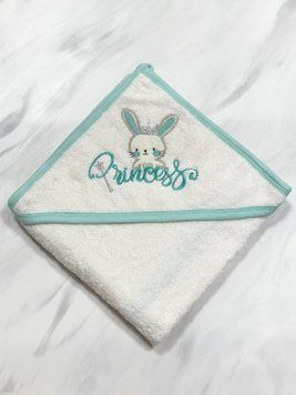 Дитячий рушничок кутиком (з капюшоном) для купання 75*80 Зайчик Princess Білий / Бірюзовий 39100 фото