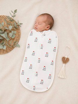 Європелюшка-кокон на блискавці футер з начосом на 0-3 міс 62 см Mom Dad Білий / Чорний 46475 фото