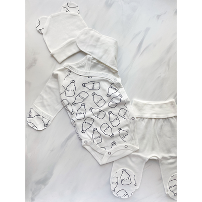 Комплект одягу 3в1 в пологовий для немовлят з інтерлоку з бодіком Мілк 56 см Білий 30095 фото
