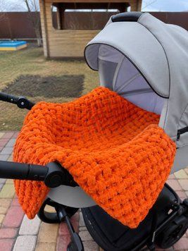 Плюшевый вязаный детский плед "Плетенка" 80 на 80 см №766 Темно-оранжевый 2051 фото