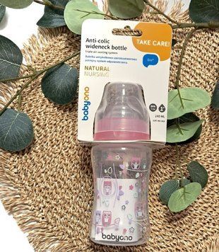 Пляшка антиколікова з широким отвором 240 мл.(0+) "BabyOno" Рожевий 403 фото
