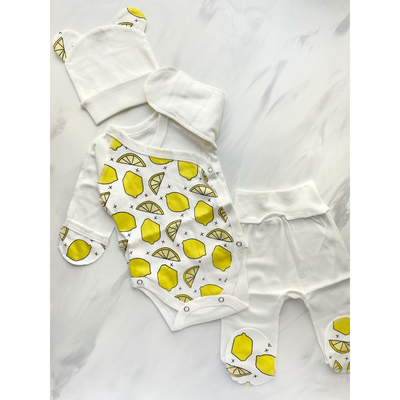 Комплект одягу 3в1 в пологовий для немовлят з інтерлоку з бодіком Лимони 56 см Жовтий 30097 фото