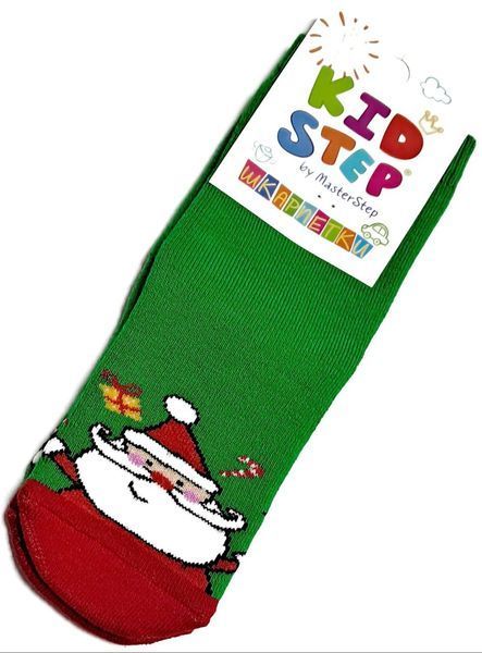 Дитячі новорічні махрові шкарпетки KidStep Санта на 12-14 см (20-22 розмір) Зелений 41976 фото