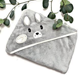 Дитячий рушничок кутиком (з капюшоном) для купання з мікрофібри 110*110 Ведмедик Сірий 44411 фото