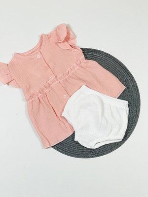 Мусліновий комплект плаття+блумери для дівчинки на 62 см Рожевий 38014 фото
