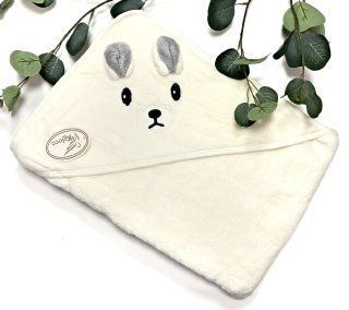 Дитячий рушничок кутиком (з капюшоном) для купання з мікрофібри 110*110 Ведмедик Молочний 44412 фото