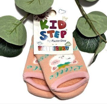 Дитячі махрові укорочені шкарпетки для дівчинки зі стопіками KidStep на 12-14 см (20-22 розмір) Котик Персиковий/ Білий 44611 фото