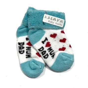 Детские махровые носки для младенцев на 0-6 мес I love mum dad Голубой 39128 фото