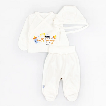 Комплект 3в1 в роддом на лето для младенцев из кулира с лелей Hello Baby 62 см Молочный 38516 фото