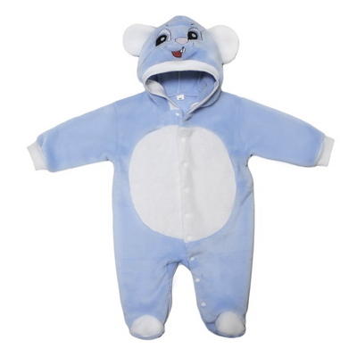 Плюшевий дитячий комбінезон з капюшоном Ведмедик 74 см Блакитний 6005 фото