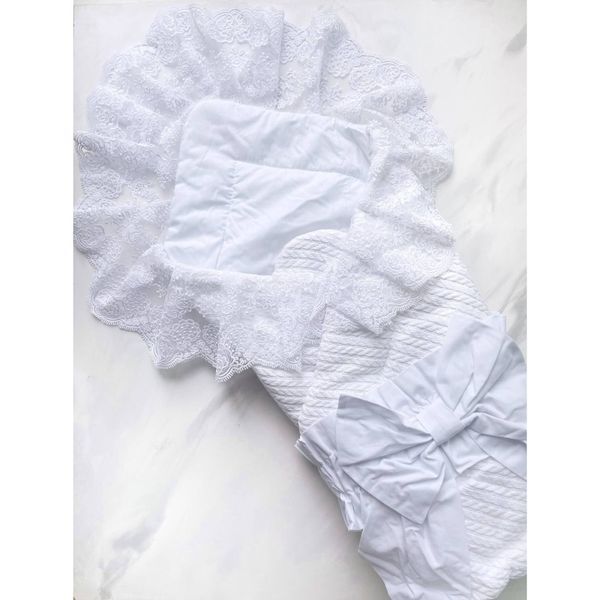 Летний конверт на выписку с кружевом и кокосовой вставкой Пудровый 38111 фото