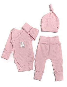 Комплект 3в1 в родильный для младенцев в рубчик с бодиком 62 см. Слоники My little love Розовый 42771 фото