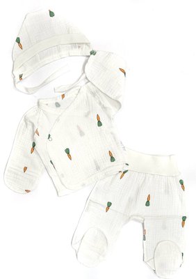 Мусліновий комплект 3в1 для немовлят із зовнішніми швами на 56 см Морквинки Молочний 38879 фото