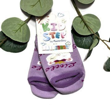 Дитячі махрові укорочені шкарпетки для дівчинки зі стопіками KidStep на 14-16 см (23-25 розмір) Котик Фіолетовий/ Білий 44613 фото