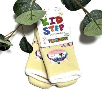 Дитячі махрові укорочені шкарпетки для дівчинки зі стопіками KidStep на 14-16 см (23-25 розмір) Єдиноріг Жовтий/ Білий 44614 фото