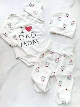 Теплый детский комплект из футера I love mom&dad 56 см Молочный 30567 фото