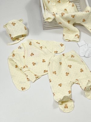Мусліновий комплект 3в1 для немовлят із зовнішніми швами на 62 см Ведмедики Жовтий 38020 фото