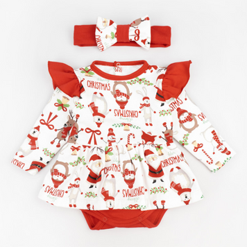 Боди-платье с новогодней повязкой для девочки Santa 80 см Молочный / Красный 41295 фото