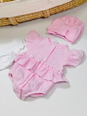 Мусліновий комплект боді-плаття+чалма для дівчинки на 62 см Зірочки Рожевий 38022 фото