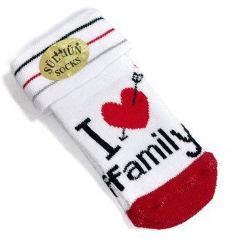 Детские махровые носки для младенцев на 0-6 мес 6-8 см (размер 11-13) I love family Белый / Красный 41068 фото