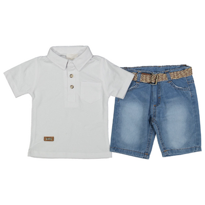 Костюм поло і джинсові шорти для хлопчика на 1 рік 8086 см Білий 4045 фото