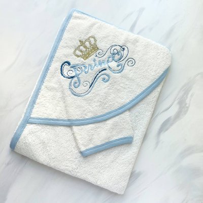 Дитячий махровий рушник куточком для купання малюка "Принц" Блакитний 30064 фото