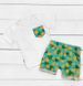 Детский комплект из кулира шорты и футболка 68 см Бананы Белый/ Бирюзовый 43357 фото