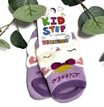 Дитячі махрові укорочені шкарпетки для дівчинки зі стопіками KidStep на 18-20 см (29-31 розмір) Котик Фіолетовий/ Білий 44620 фото
