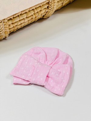 Муслінова шапочка-чалма для дівчинки на 80 см Зірочки Рожевий 38026 фото