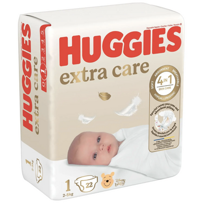 Детские одноразовые подгузники Huggies Extra Care 1 (2-5 кг), 22 шт. 40633 фото