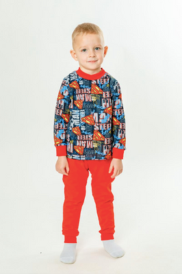 Дитяча піжамка для хлопчика з футеру з начосом (баєчка) 98 см Червоний 30256 фото